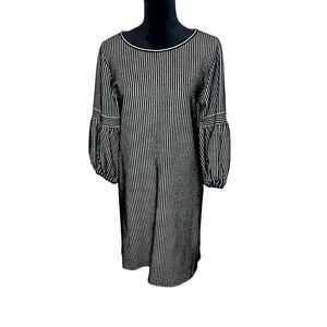 NWOT MAX STUDIO BLACK/WHITE STRIPED KNEE LENGTH DRESS PUFF SLEEVE WOMENS SIZE M